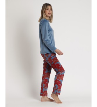 Admas Pyjama  manches longues en velours de luxe bleu