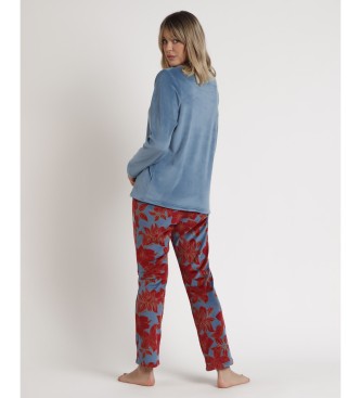 Admas Pyjama  manches longues en velours de luxe bleu