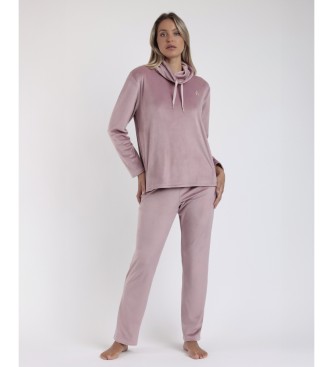 Admas Pyjamas Lngrmad Sammet rosa