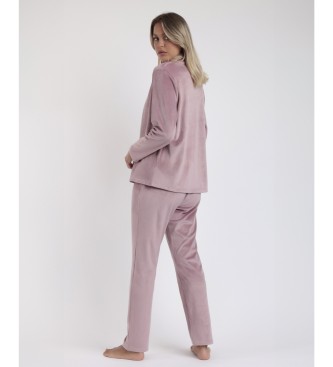 Admas Pyjamas Lngrmad Sammet rosa