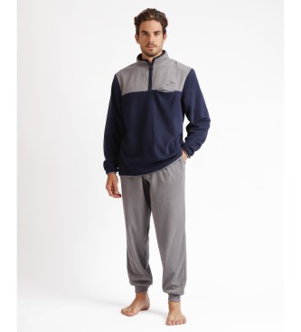 Admas Warme Lange Mouw Microfleece Pyjama Sport marine