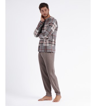 Admas Brown Tartan Long Sleeve Pyjamas