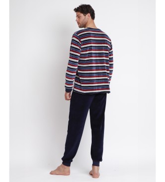 Admas Piżama z długim rękawem Velour Stripes navy