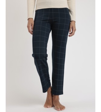 Admas Pantaln Elstico Largo Navy Checks marino