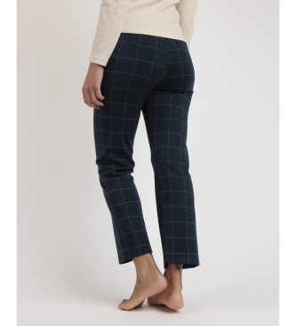 Admas Navy Checks Long Stretch Trousers navy blue