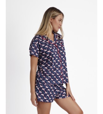 Admas Pyjama ouvert  manches courtes Lou Lou Love Me marine