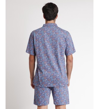Admas Ocean Life Kurzarm-Pyjama offen blau