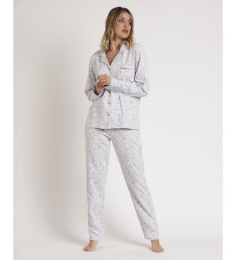 Admas Bunnies On The Moon Long Sleeve Open Pyjama grey