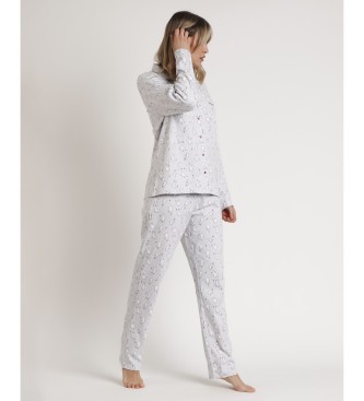 Admas Bunnies On The Moon Long Sleeve Open Pyjama grey