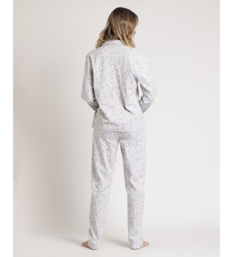 Admas Bunnies On The Moon Long Sleeve Open Pyjama grey