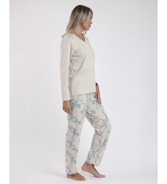 Admas Klimbloemen Beige Lange Mouw Open Pyjama