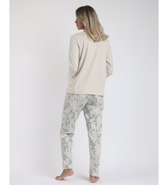 Admas Climbing Flowers Beige Long Sleeve Open Pyjamas