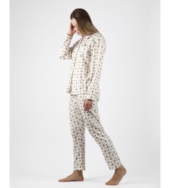 Admas Pijama de manga comprida de peluche fofo branco