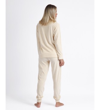 Admas Open Pyjamas Long Sleeve Double Velvet Soft Home beige