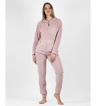 Admas Open Pyjama Lange Mouw Dubbel Fluweel Roze