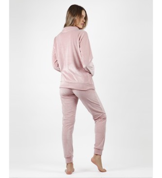 Admas Pijama Abierto Manga Larga Doble Velvet rosa