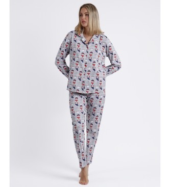 Admas Good Morning Mouse grijs pyjamatop met lange mouwen