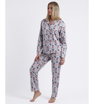 Admas Good Morning Mouse siva pižama z dolgimi rokavi