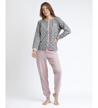 Admas Pyjama mit offenen rmeln Langarm Sweet Dots B grau