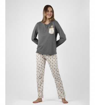 Admas Cute Teddy Pajama Pocket Pajamas gray