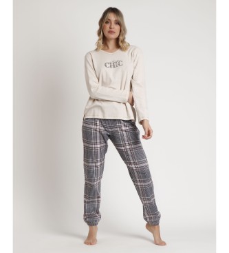 Admas Pijama de manga comprida bege Boston Chic