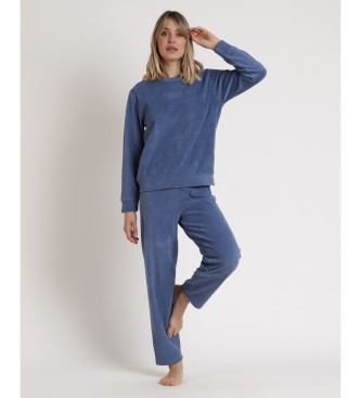 Admas Cord-Pyjama mit langen rmeln blau