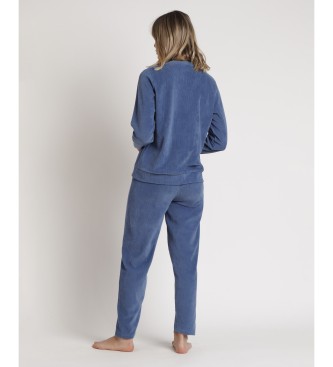 Admas Pyjama  manches longues en velours ctel bleu