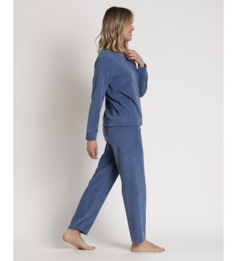 Admas Pyjama  manches longues en velours ctel bleu