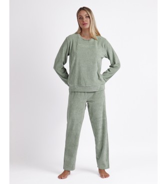 Admas Groene pyjama lange mouwen ribfluweel