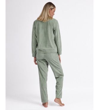 Admas Pijama de manga comprida em bombazina verde