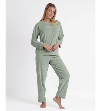 Admas Groene pyjama lange mouwen ribfluweel