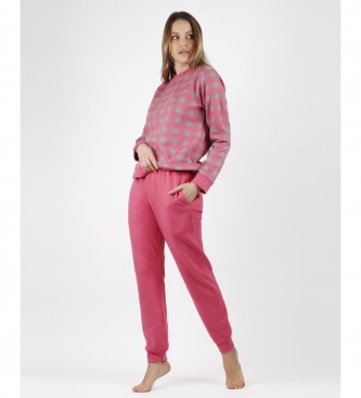 Admas Rožnata pižama s karirastim vzorcem Vichy