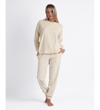 Admas Pajamas Long Sleeve Double Velvet Soft Home beige