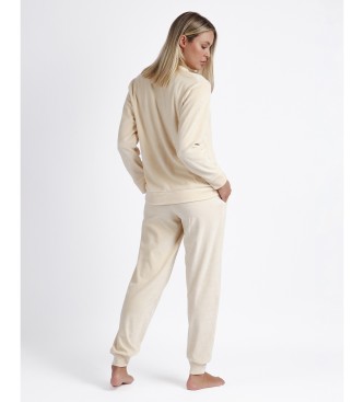 Admas Pajamas Long Sleeve Double Velvet Soft Home beige
