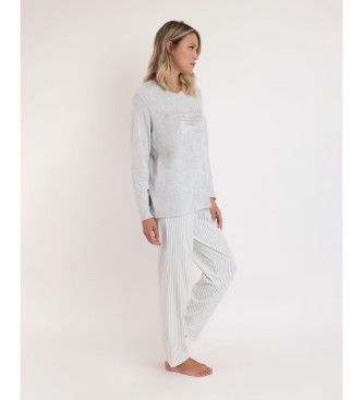 Admas Pyjama manches longues double velours doux Pico gris