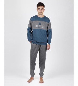 Admas Donzen pyjama grijs, blauw