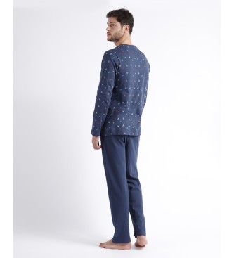 Admas Marineblauer Pyjama mit Origamidruck und langen rmeln
