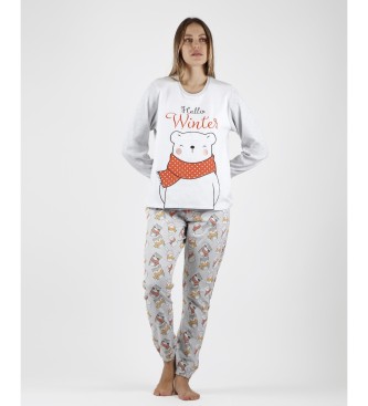 Admas Pyjama met lange mouwen Hello Winter grijs
