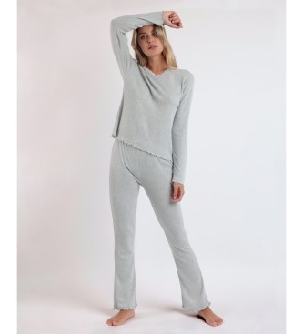 Admas Pajamas Long Sleeve Pico Soft Grey Ribbed