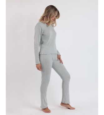 Admas Pajamas Long Sleeve Pico Soft Grey Ribbed