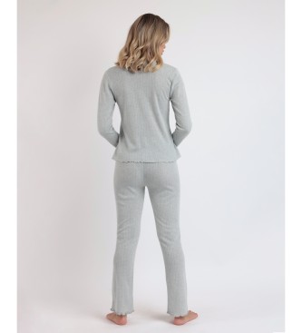 Admas Pajamas Long Sleeve Pico Soft Grey Ribbed