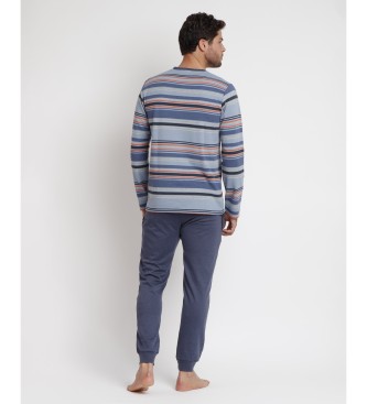 Admas Vespa Style Long Sleeve Striped Pyjamas blue