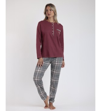 Admas Boston Chic Long Sleeve Pyjama Top maroon