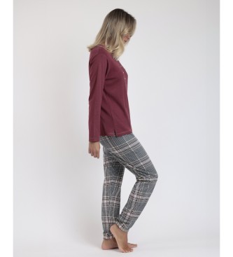 Admas Boston Chic Long Sleeve Pyjama Top maroon