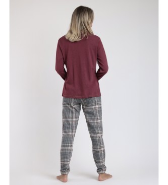 Admas Boston Chic Pyjamatop met lange mouwen kastanjebruin