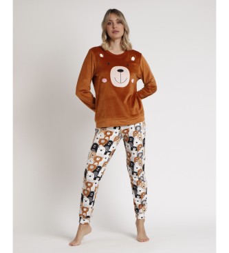 Admas Velvet Bear Family Long Sleeve Pyjamas Brown