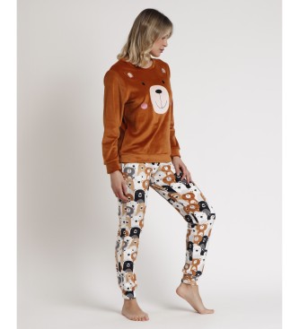 Admas Velvet Bear Family Long Sleeve Pyjamas Brown