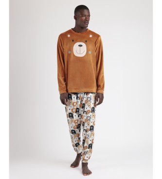 Admas Velvet Family Bear langrmet pyjamas brun