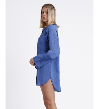 Admas Plażowa sukienka koszulowa z długim rękawem niebieska