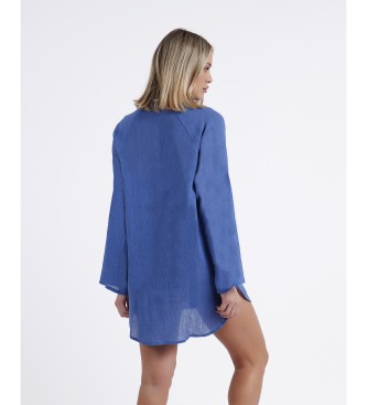 Admas Plażowa sukienka koszulowa z długim rękawem niebieska